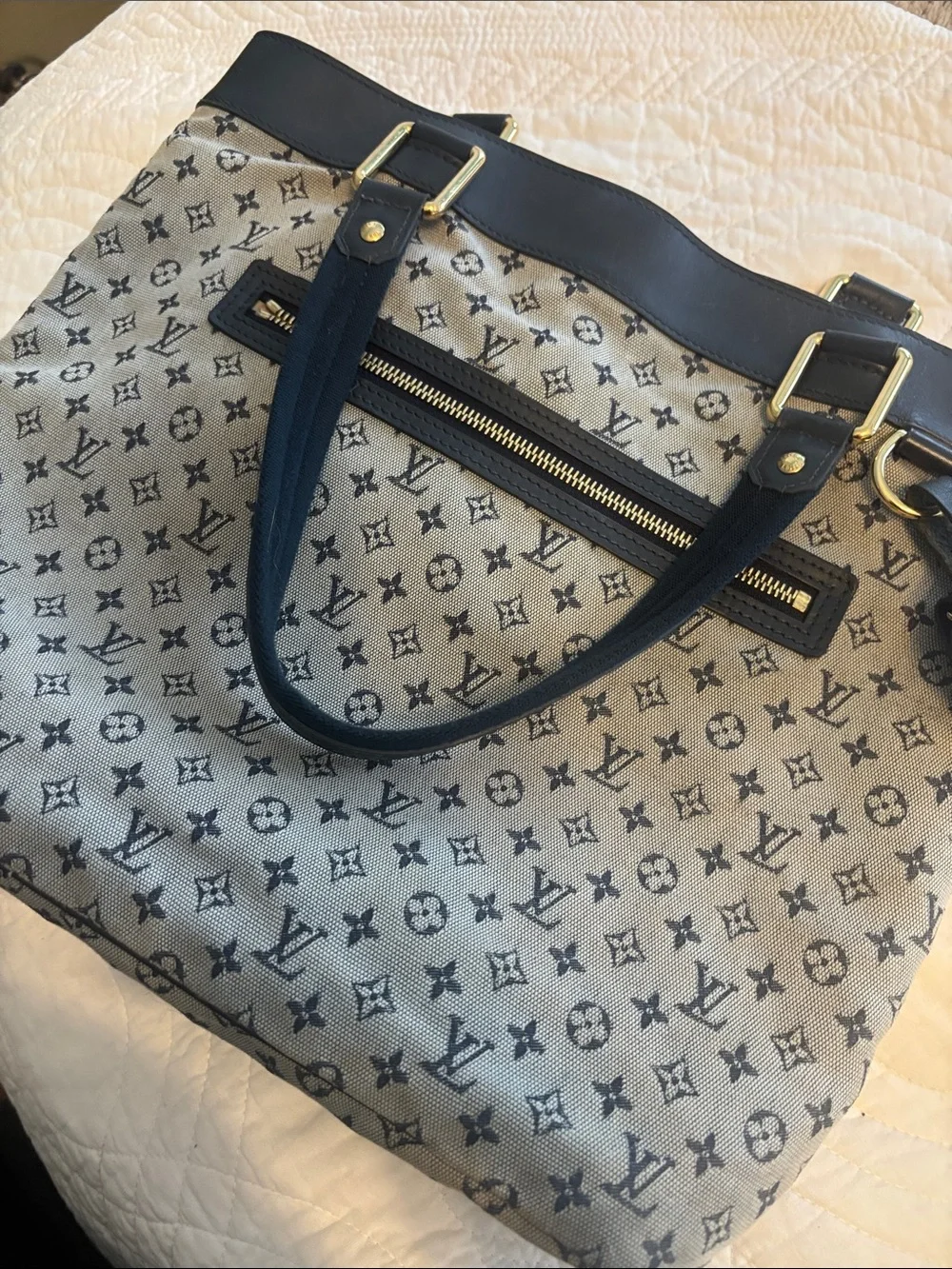 Louis Vuitton blue gray Monogram Canvas Tote Bag mini Lin Lucille